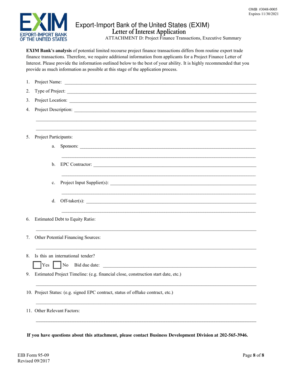 Form EIB95-09 Letter of Interest Application, Page 8