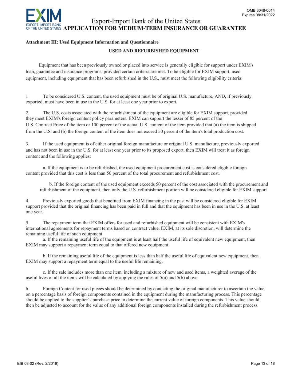 Form EIB03-02 Application for Medium-Term Insurance or Guarantee, Page 13