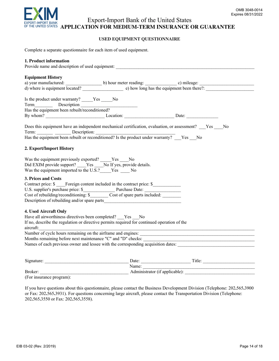 Form EIB03-02 Application for Medium-Term Insurance or Guarantee, Page 14