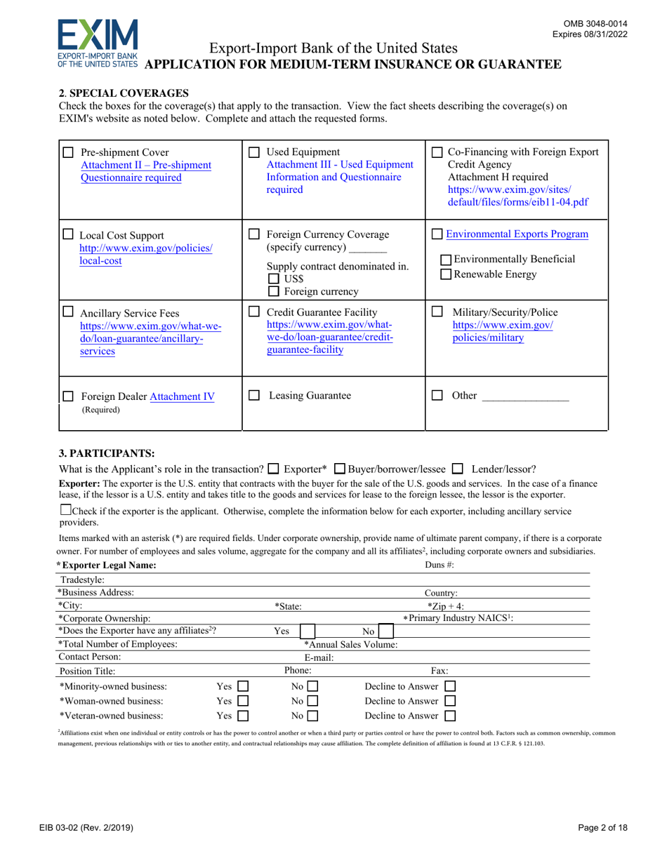 Form EIB03-02 Application for Medium-Term Insurance or Guarantee, Page 2