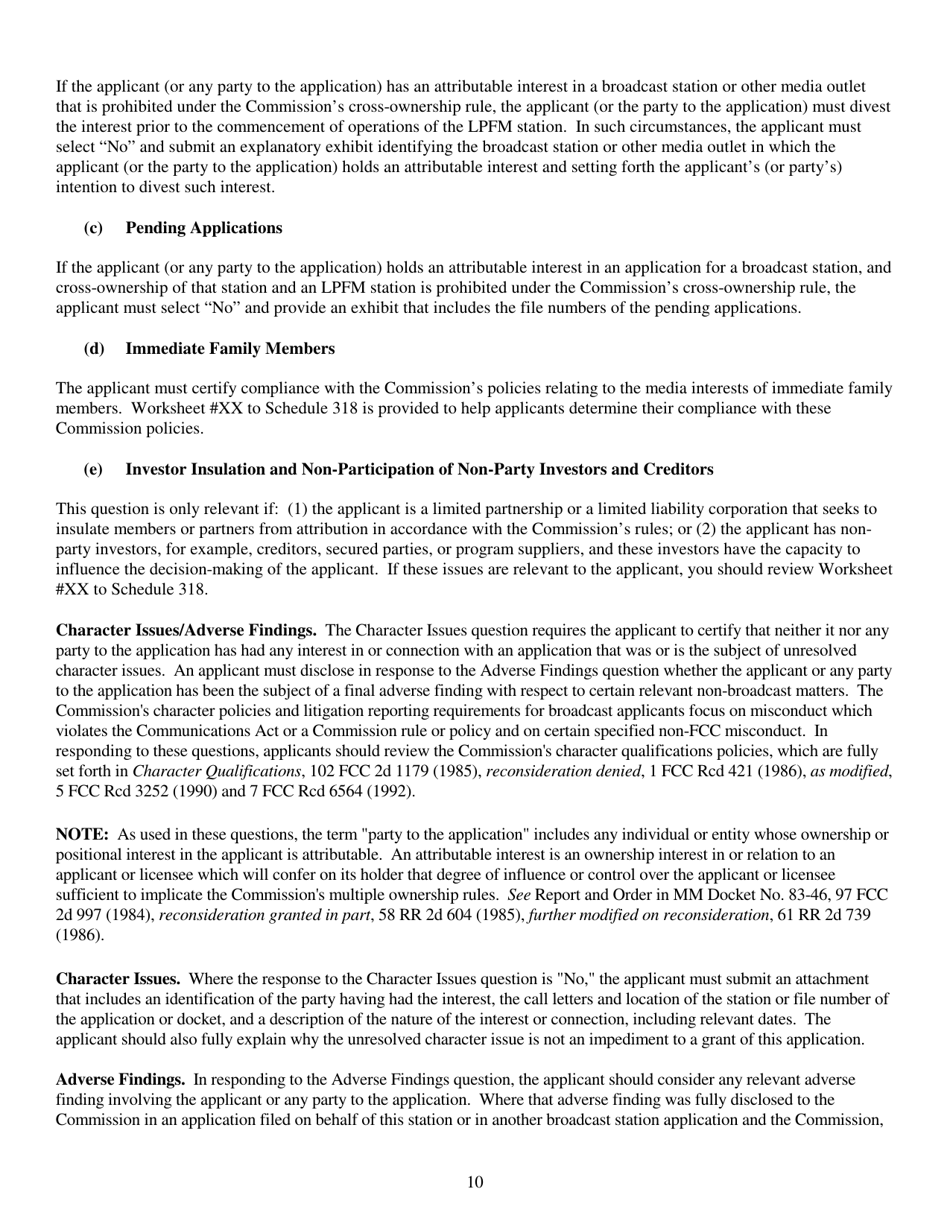 Instructions for FCC Form 2100 Schedule 318 Low Power Fm Station Construction Permit Application, Page 10