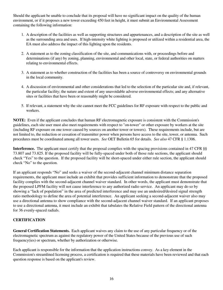 Instructions for FCC Form 2100 Schedule 318 Low Power Fm Station Construction Permit Application, Page 16