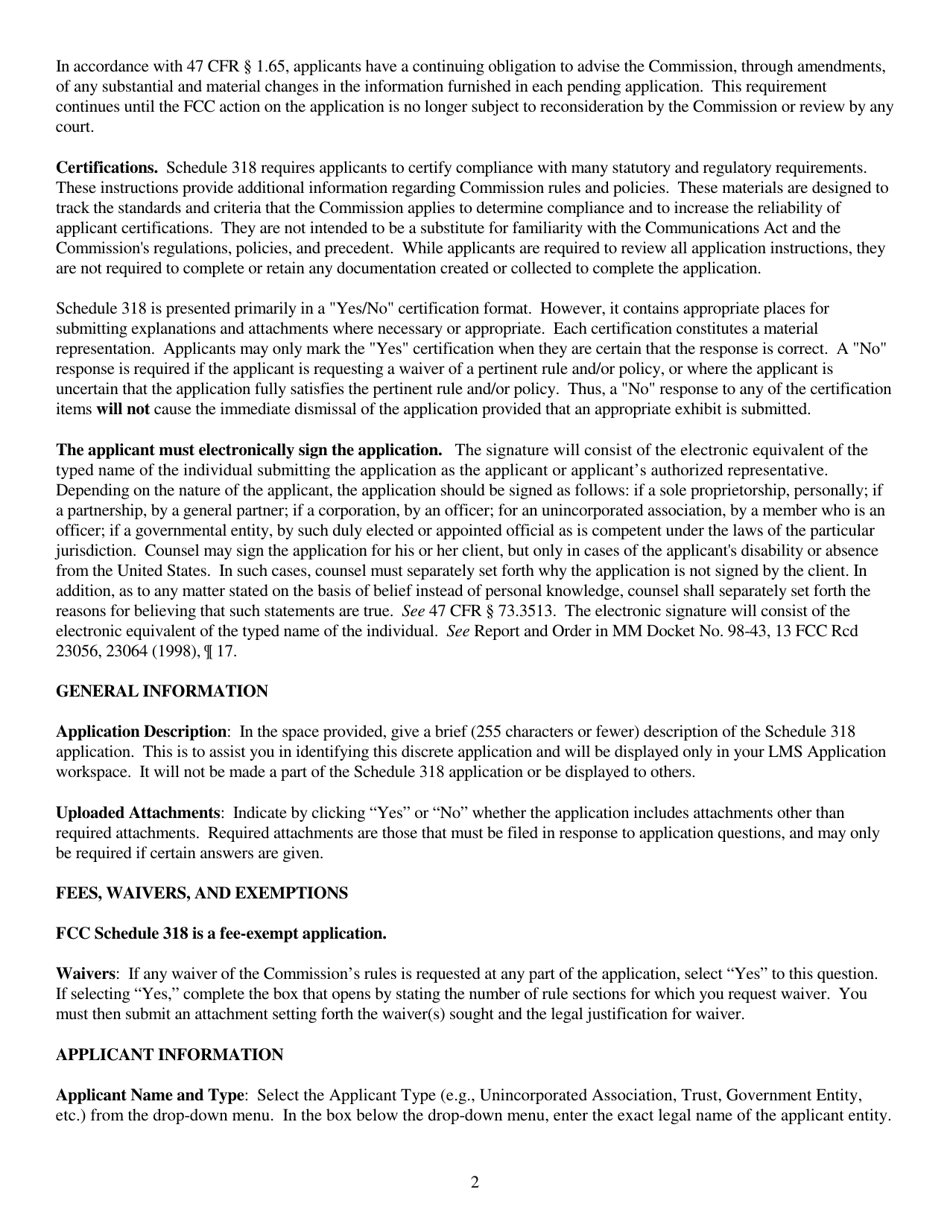 Download Instructions for FCC Form 2100 Schedule 318 Low Power Fm