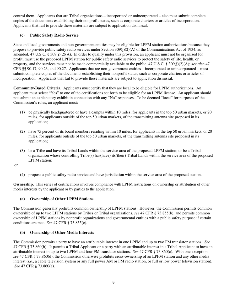 Instructions for FCC Form 2100 Schedule 318 Low Power Fm Station Construction Permit Application, Page 9