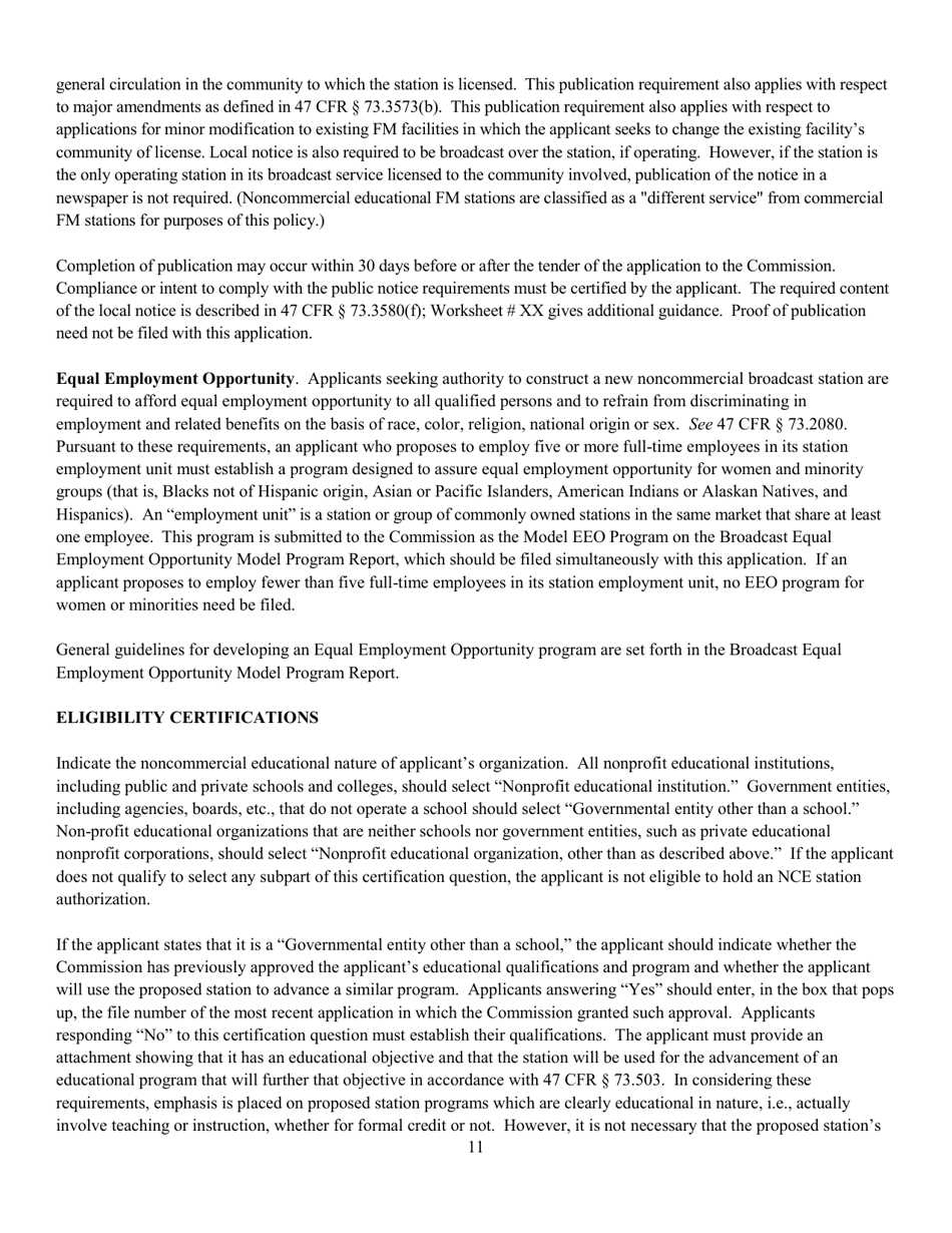 Instructions for FCC Form 2100 Schedule 340 Noncommercial Educational Fm Station Construction Permit Application, Page 11