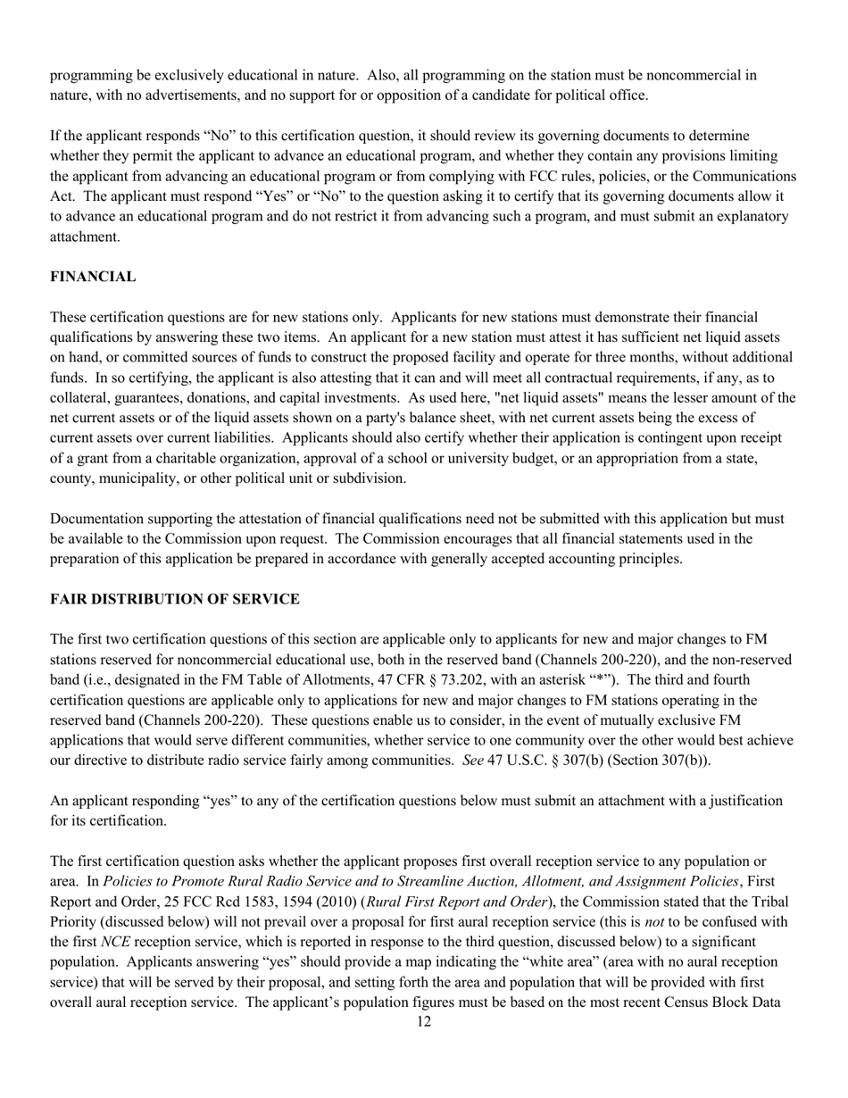 Instructions for FCC Form 2100 Schedule 340 Noncommercial Educational Fm Station Construction Permit Application, Page 12