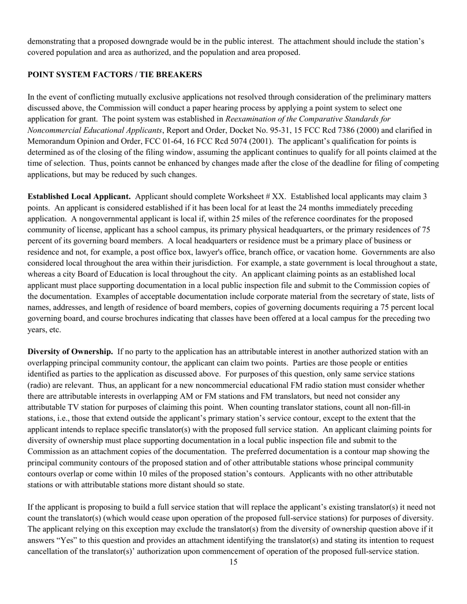 Instructions for FCC Form 2100 Schedule 340 Noncommercial Educational Fm Station Construction Permit Application, Page 15