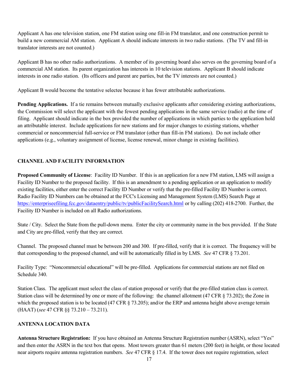 Instructions for FCC Form 2100 Schedule 340 Noncommercial Educational Fm Station Construction Permit Application, Page 17