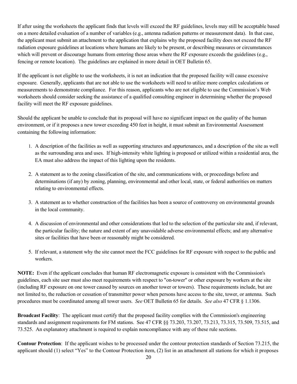 Instructions for FCC Form 2100 Schedule 340 Noncommercial Educational Fm Station Construction Permit Application, Page 20