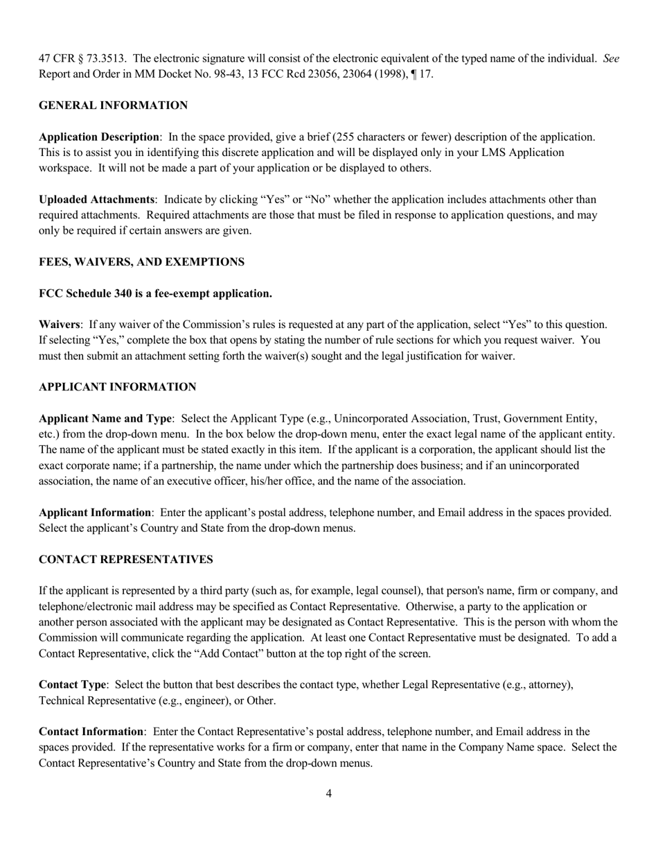Instructions for FCC Form 2100 Schedule 340 Noncommercial Educational Fm Station Construction Permit Application, Page 4