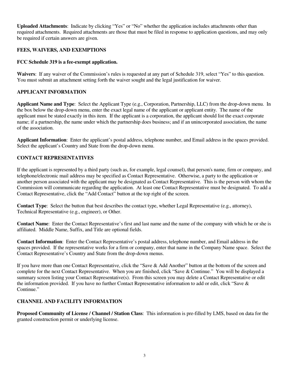 Instructions for FCC Form 2100 Schedule 319 Low Power Fm Station License Application, Page 3