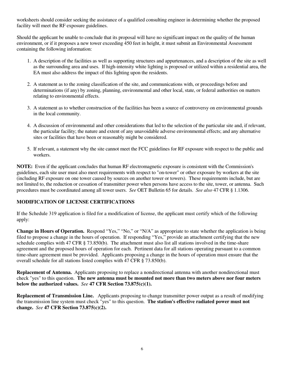 Instructions for FCC Form 2100 Schedule 319 Low Power Fm Station License Application, Page 6