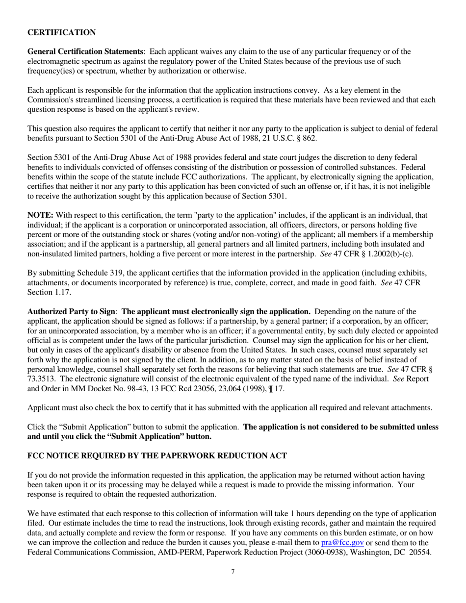 Instructions for FCC Form 2100 Schedule 319 Low Power Fm Station License Application, Page 7
