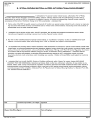 NRC Form 176 Security Acknowledgement/Special Nuclear Material Access Authorization Acknowledgement/Security Debriefing Acknowledgement, Page 2