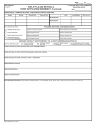 NRC Form 361A Fuel Cycle and Materials Event Notification Worksheet, Page 2