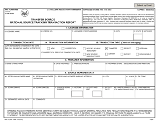 Document preview: NRC Form 748B National Source Tracking Transaction Report - Transfer Source