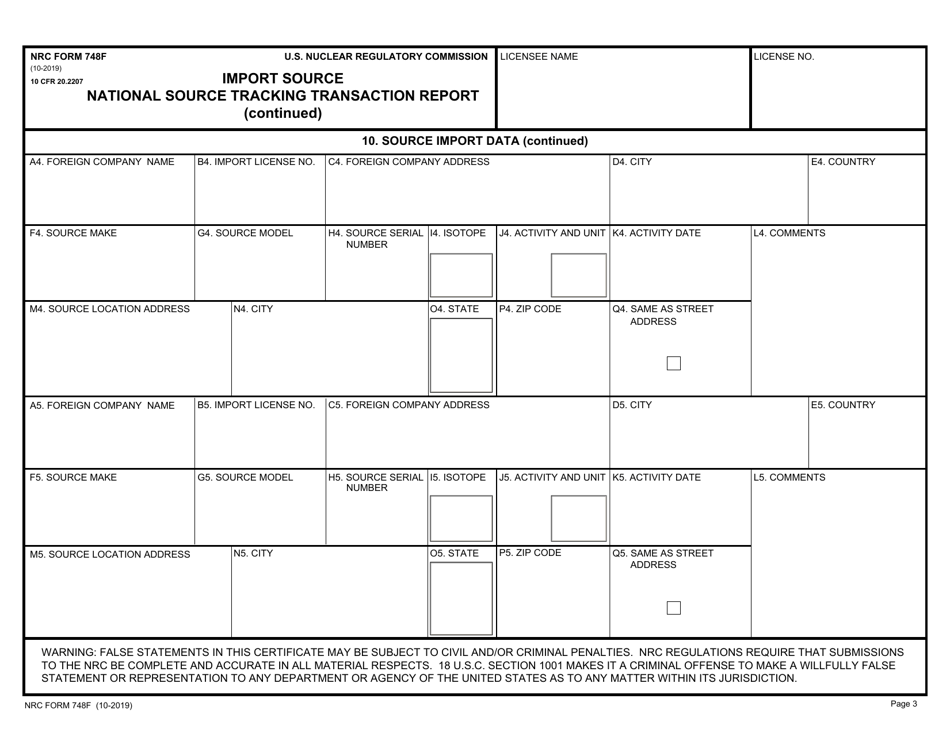 NRC Form 748F National Source Tracking Transaction Report - Import Source, Page 3