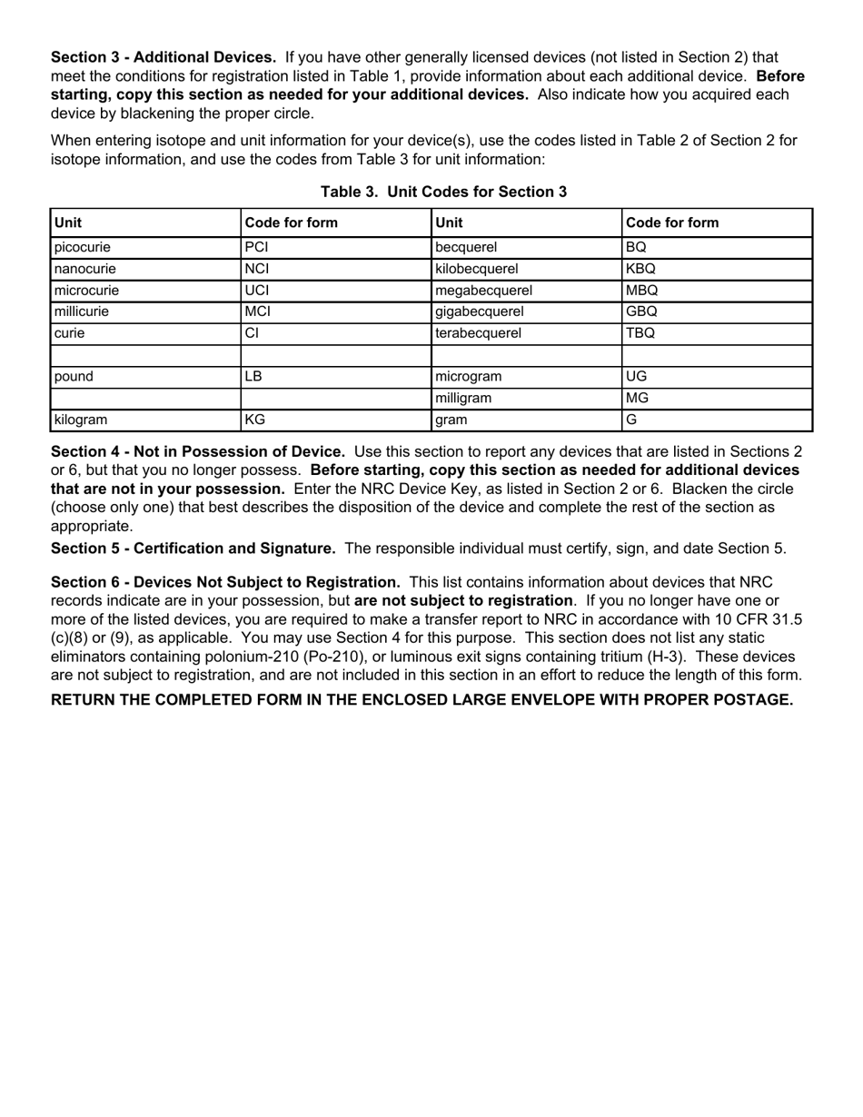 NRC Form 664 General Licensee Registration, Page 3