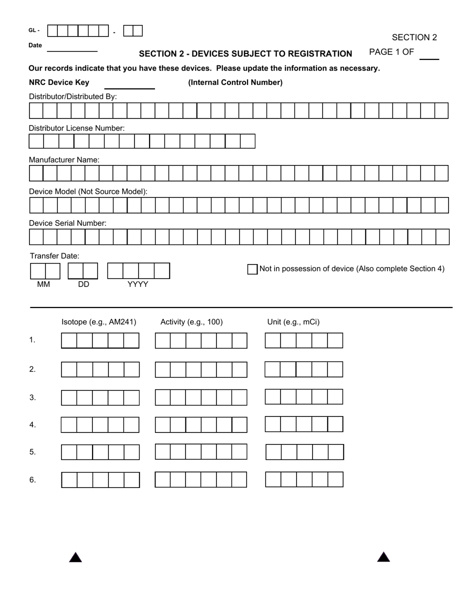 NRC Form 664 General Licensee Registration, Page 6