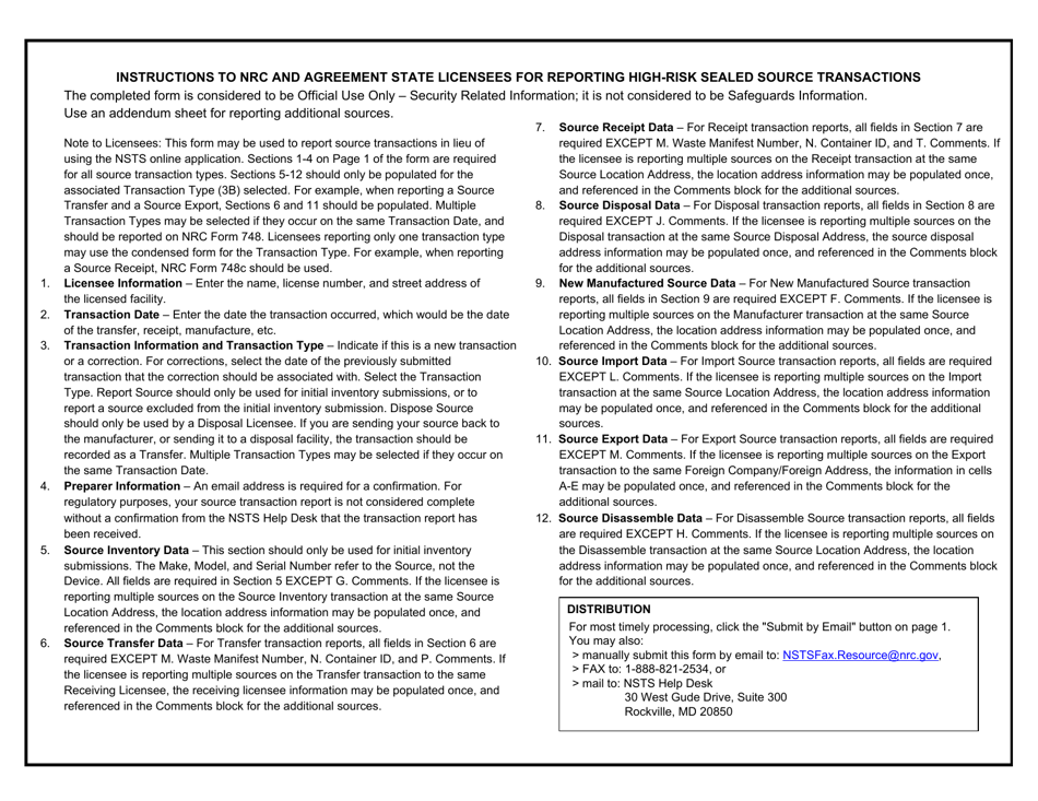 NRC Form 748H National Source Tracking Transaction Report - Disassemble Source, Page 4