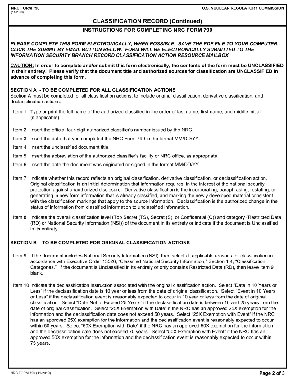 NRC Form 790 Classification Record, Page 2