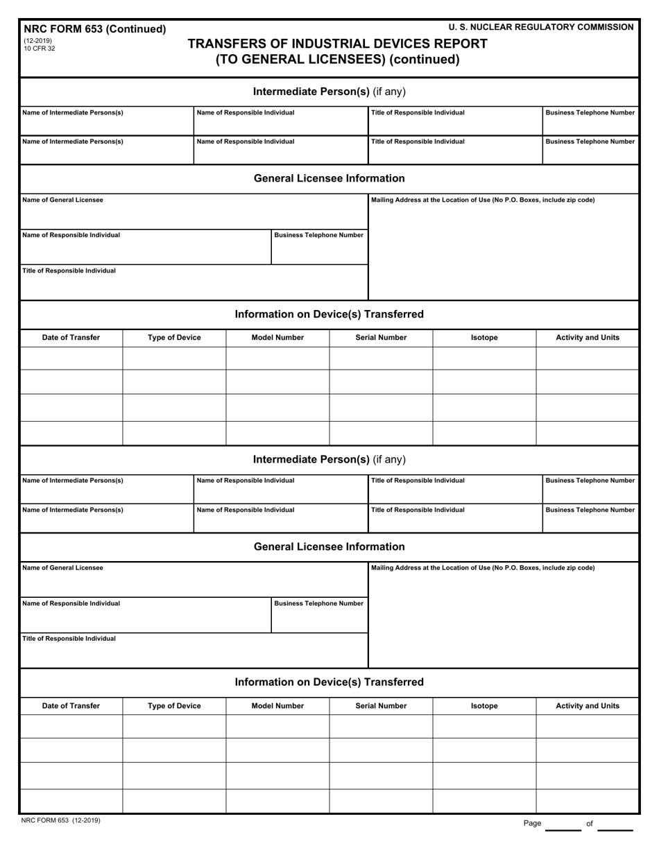NRC Form 653 Transfers of Industrial Device Report, Page 3