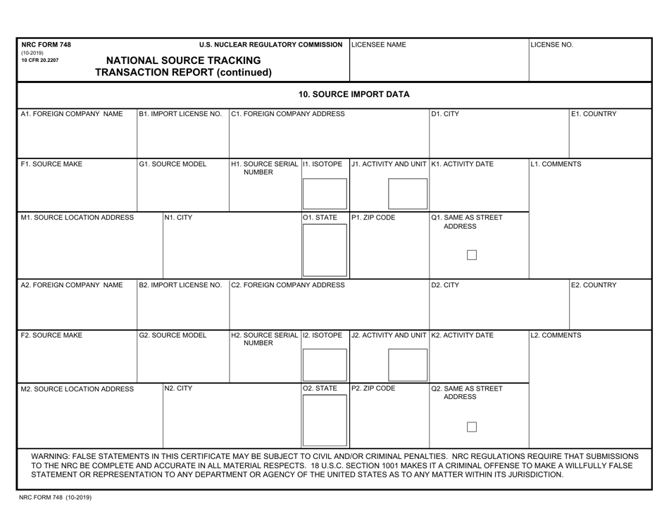 NRC Form 748 National Source Tracking Transaction Report, Page 10