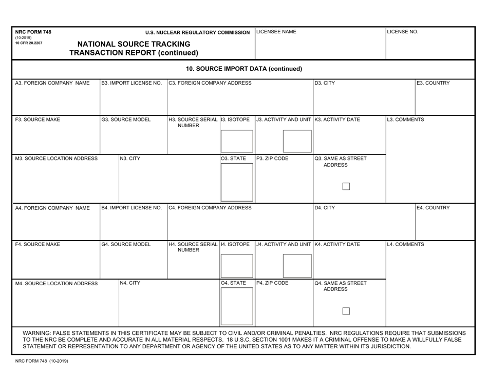 NRC Form 748 National Source Tracking Transaction Report, Page 11