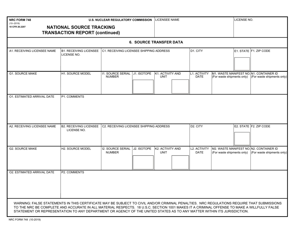 NRC Form 748 National Source Tracking Transaction Report, Page 3