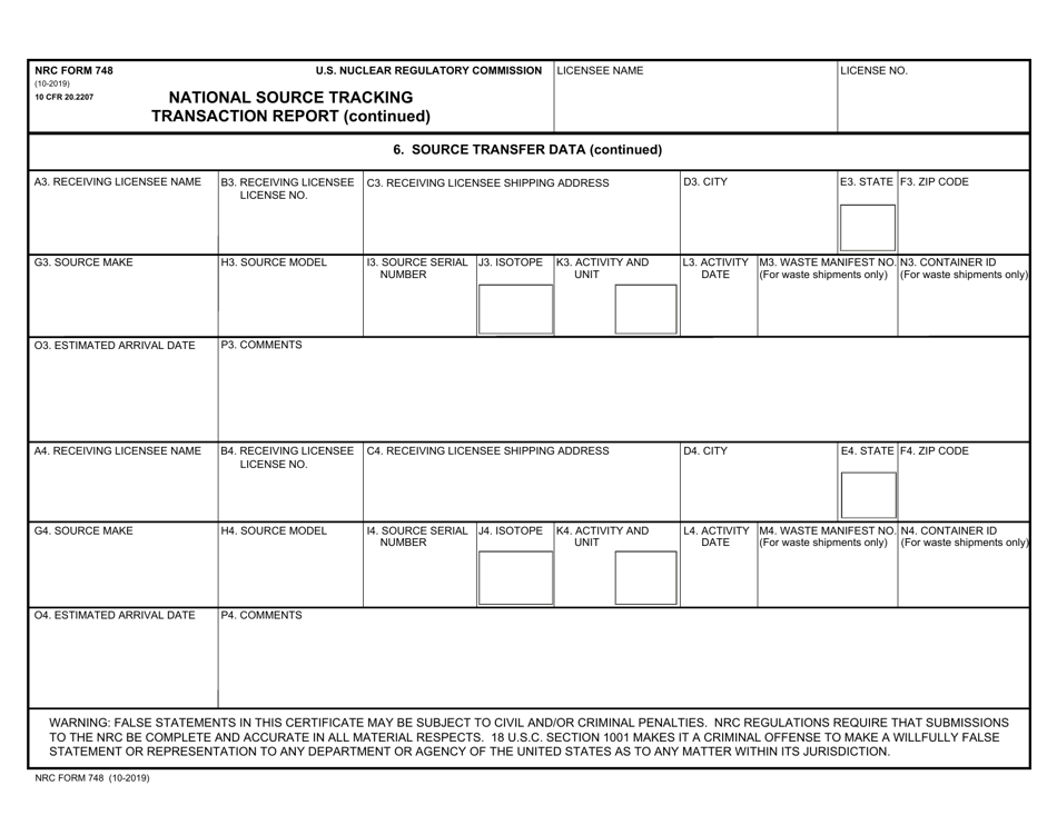 NRC Form 748 National Source Tracking Transaction Report, Page 4
