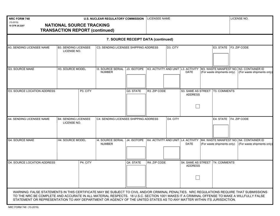 NRC Form 748 National Source Tracking Transaction Report, Page 6