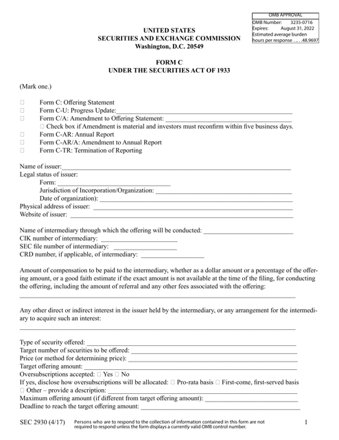 Form C (SEC Form 2930)  Printable Pdf