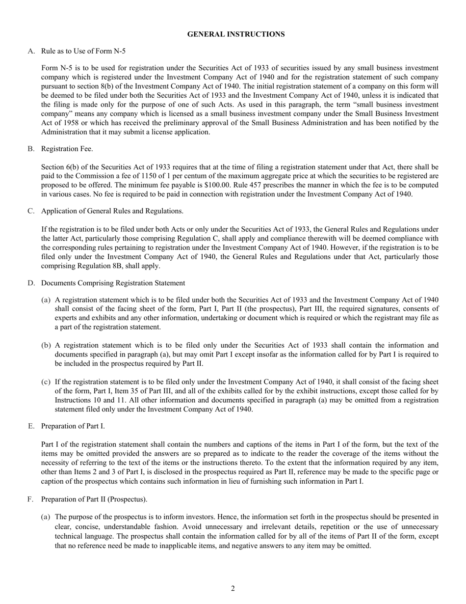 Form N-5 (SEC Form 0993) Registration Statement of Small Business Investment Company Under the Securities Act of 1933 and the Investment Company Act of 1940, Page 2