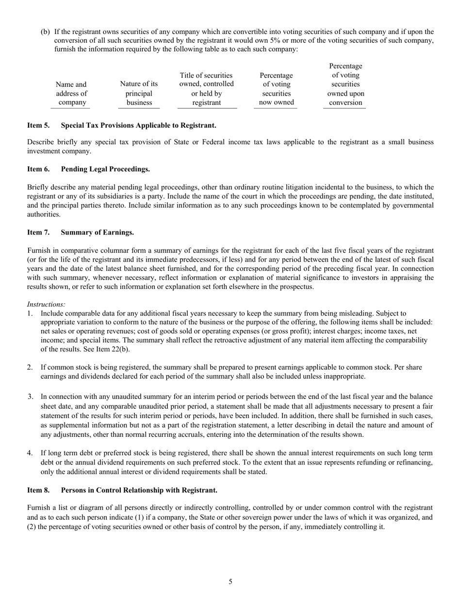 Form N-5 (SEC Form 0993) Registration Statement of Small Business Investment Company Under the Securities Act of 1933 and the Investment Company Act of 1940, Page 5