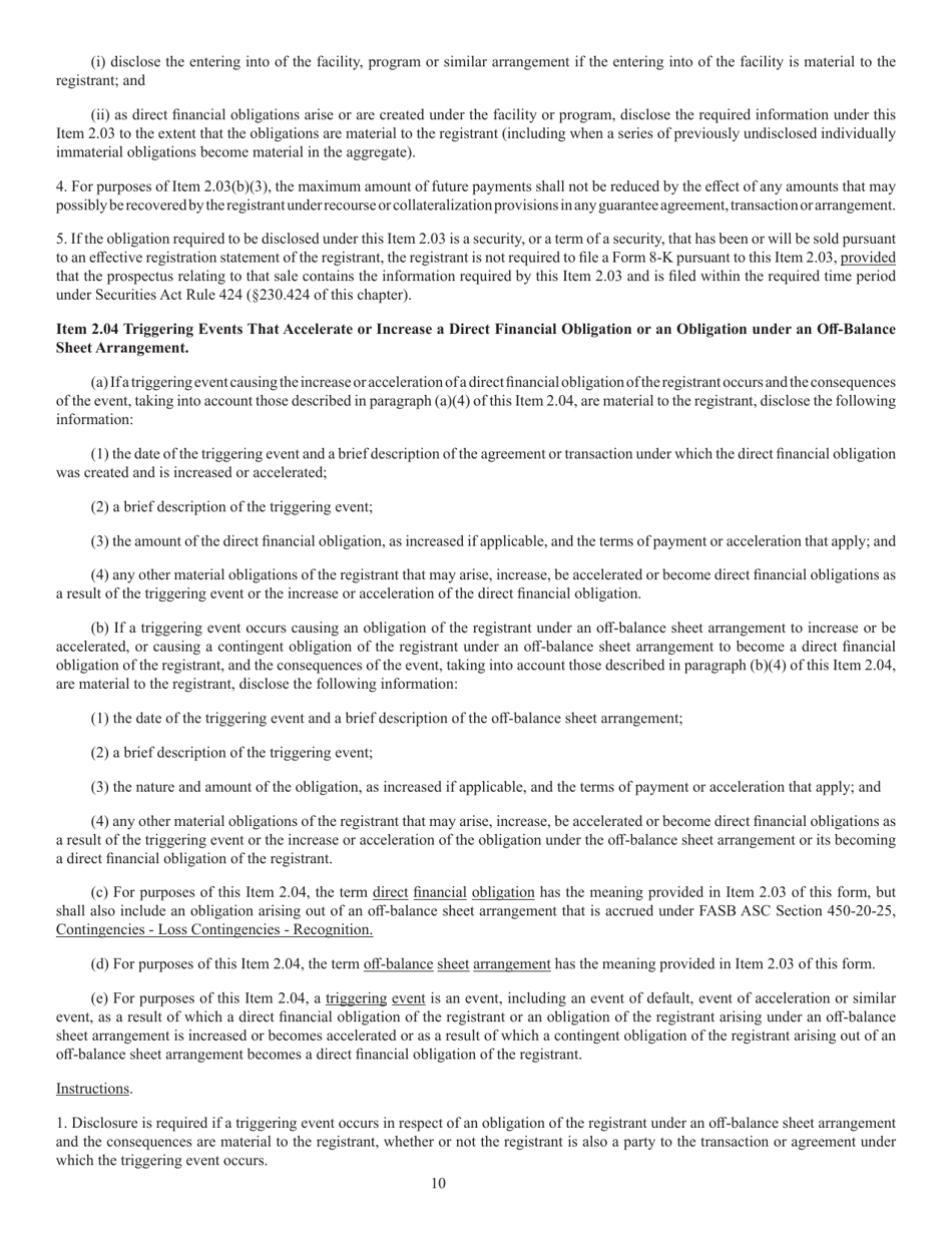 Form 8-K (SEC Form 873) Current Report Pursuant to Section 13 or 15(D), Page 10
