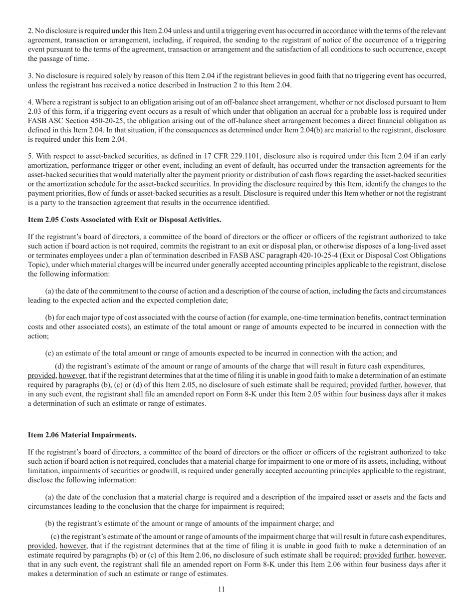 Form 8-K (SEC Form 873) Current Report Pursuant to Section 13 or 15(D), Page 11