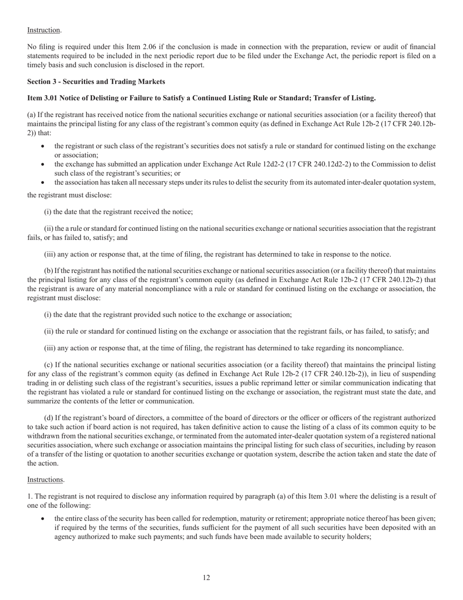 Form 8-K (SEC Form 873) Current Report Pursuant to Section 13 or 15(D), Page 12