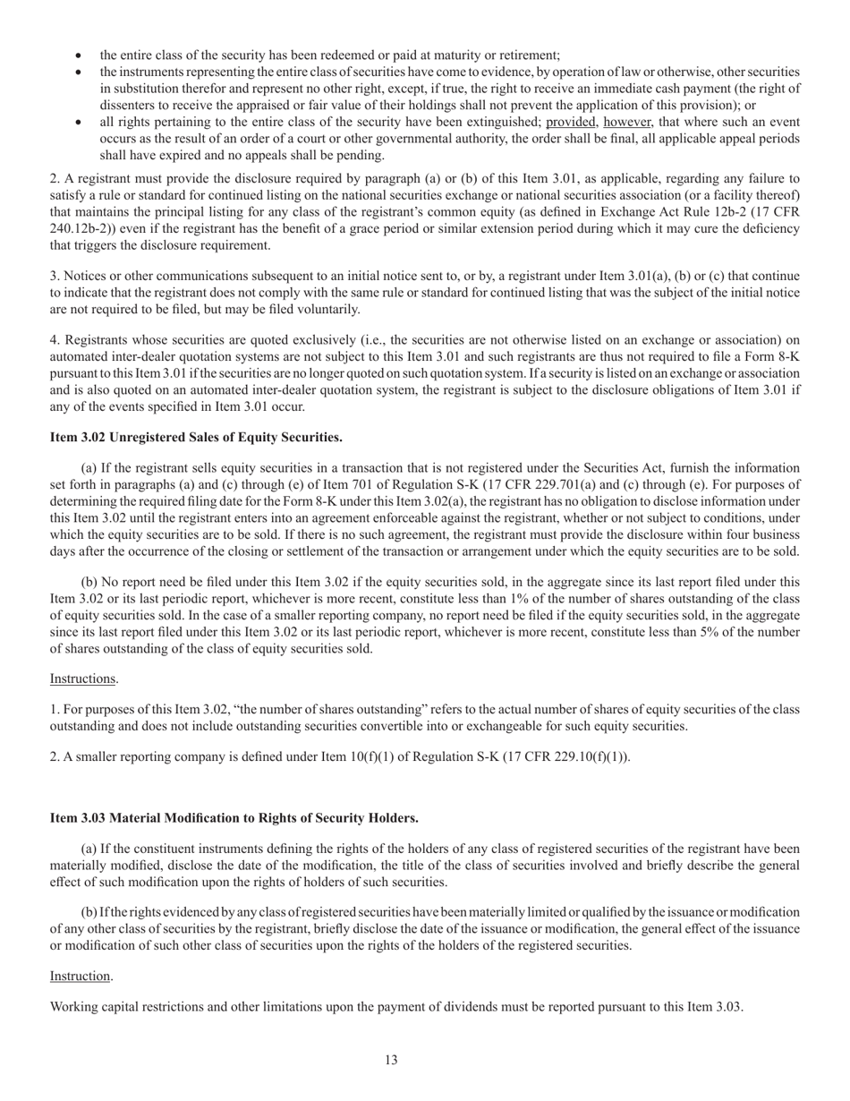 Form 8-K (SEC Form 873) Current Report Pursuant to Section 13 or 15(D), Page 13