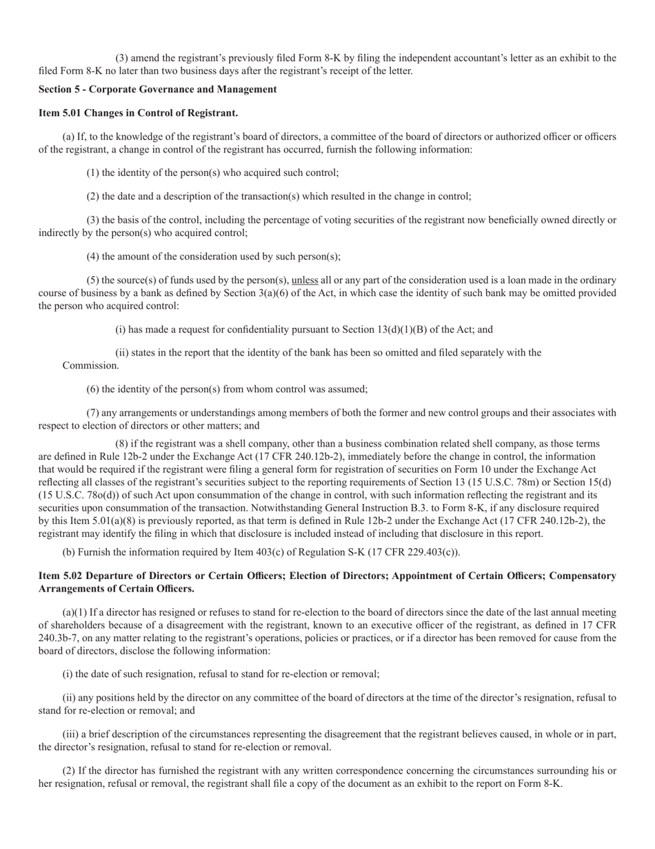 Form 8-K (SEC Form 873) Current Report Pursuant to Section 13 or 15(D), Page 15