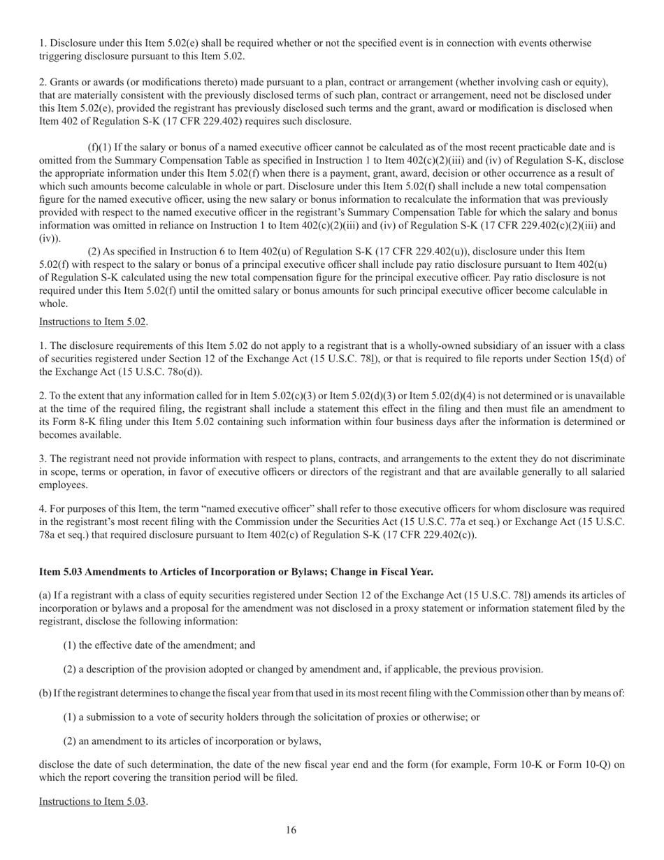 Form 8-K (SEC Form 873) Current Report Pursuant to Section 13 or 15(D), Page 17