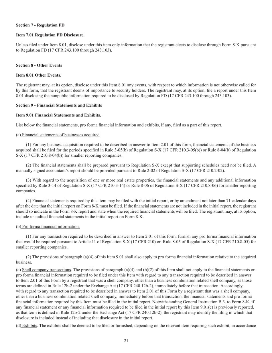 Form 8-K (SEC Form 873) Current Report Pursuant to Section 13 or 15(D), Page 22