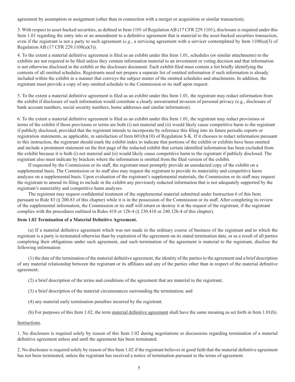 Form 8-K (SEC Form 873) Current Report Pursuant to Section 13 or 15(D), Page 5