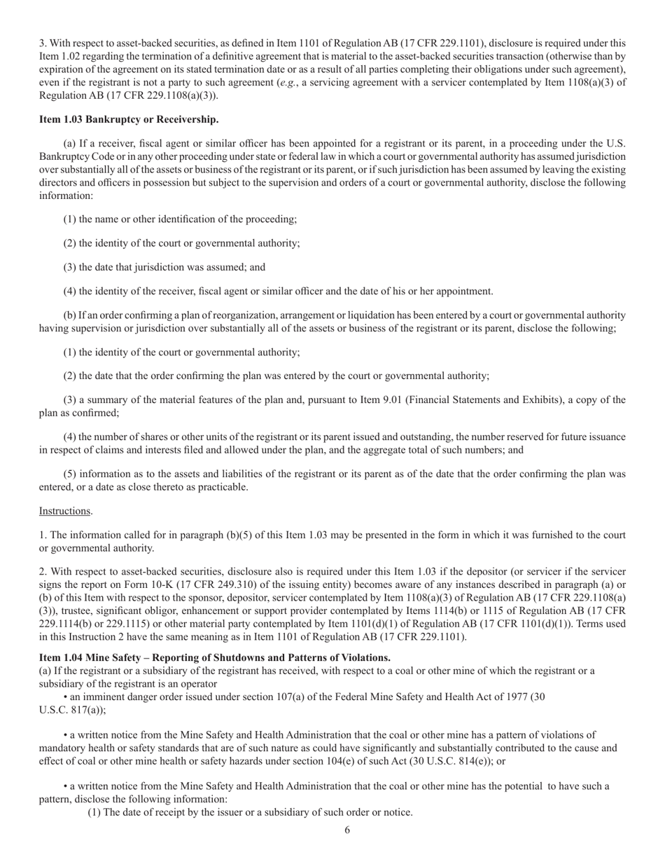 Form 8-K (SEC Form 873) Current Report Pursuant to Section 13 or 15(D), Page 6