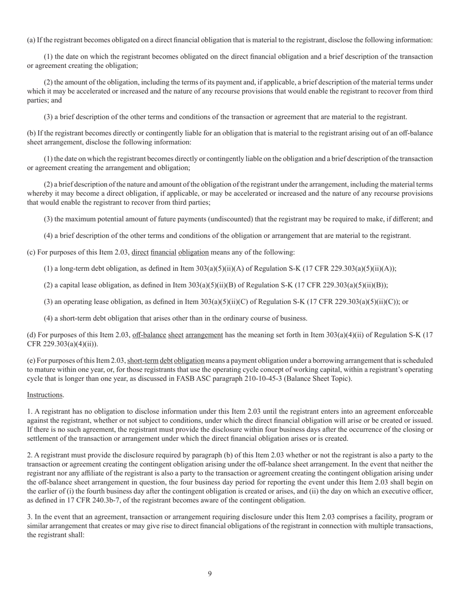 Form 8-K (SEC Form 873) Current Report Pursuant to Section 13 or 15(D), Page 9