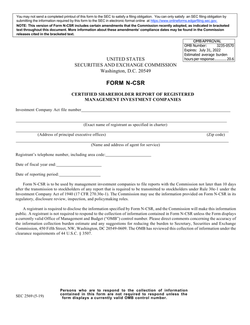 Form N-CSR (SEC Form 2569)  Printable Pdf