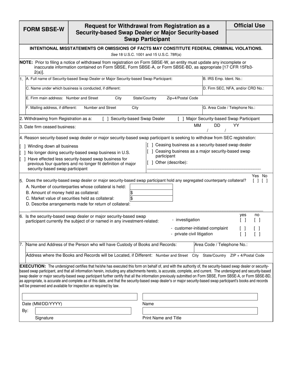 Form SBSE-W (SEC Form 2928) Request for Withdrawal From Registration as a Security-Based Swap Dealer or Major Security-Based Swap Participant, Page 3