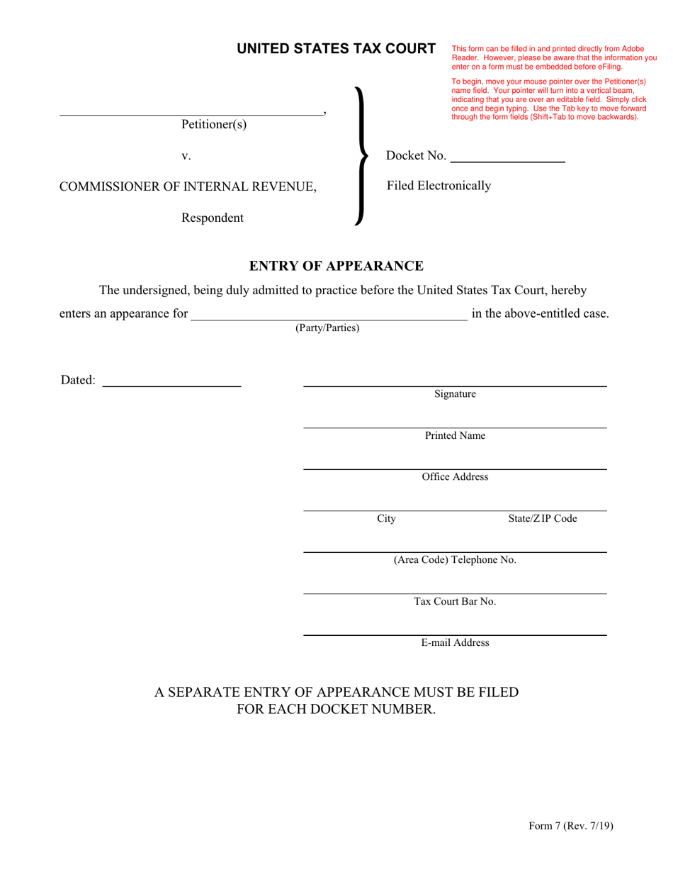 Form 7 Entry of Appearance, Page 1