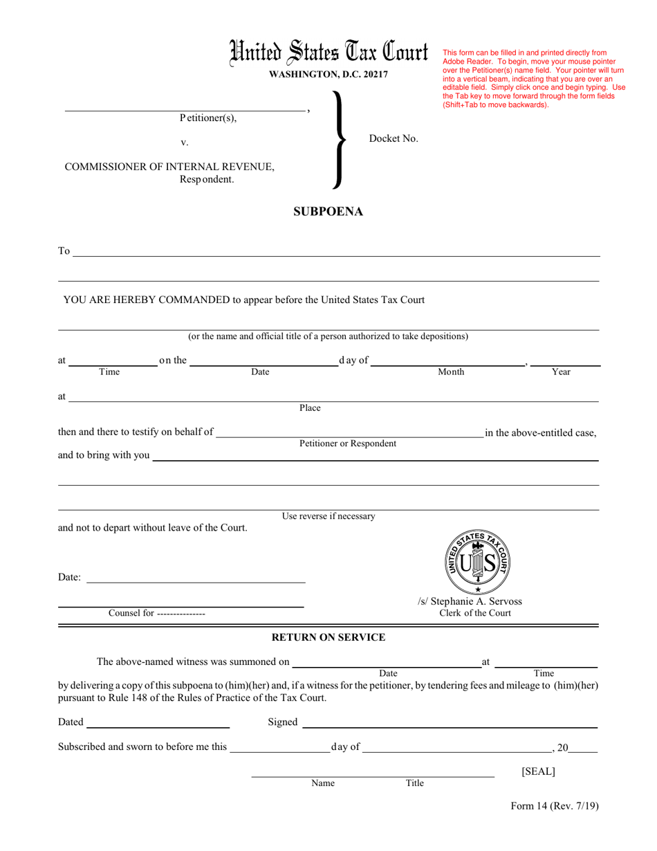 Form 14 Subpoena, Page 1
