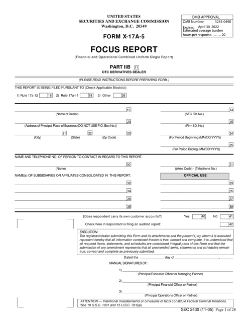 Form X-17A-5 (SEC Form 2430) Part IIB  Printable Pdf