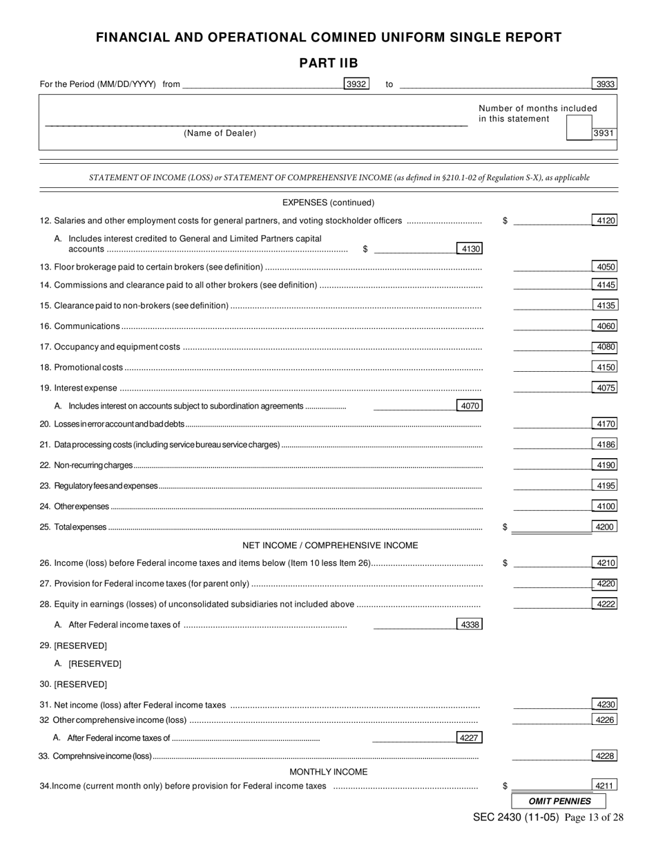 Form X-17A-5 (SEC Form 2430) Part IIB Focus Report, Page 13
